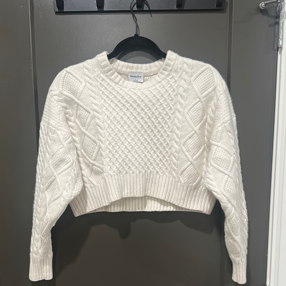 Aritzia White Cable Knit Sweater